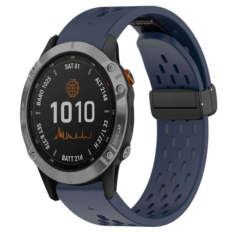 For Garmin Fenix 7 Hole Folding Buckle 22mm Silicone Watch Band(Midnight Blue)
