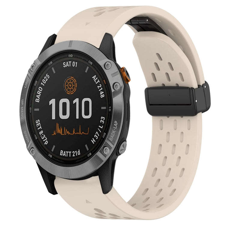For Garmin Fenix 7 Hole Folding Buckle 22mm Silicone Watch Band(Starlight Color)