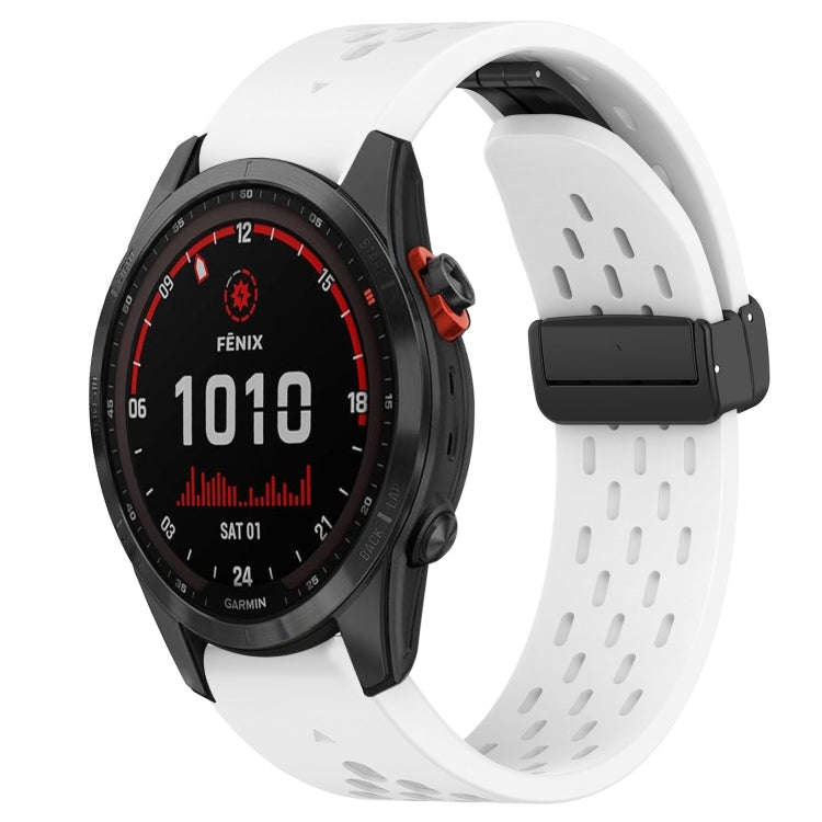For Garmin Fenix 7 Solar Hole Folding Buckle 22mm Silicone Watch Band(White)