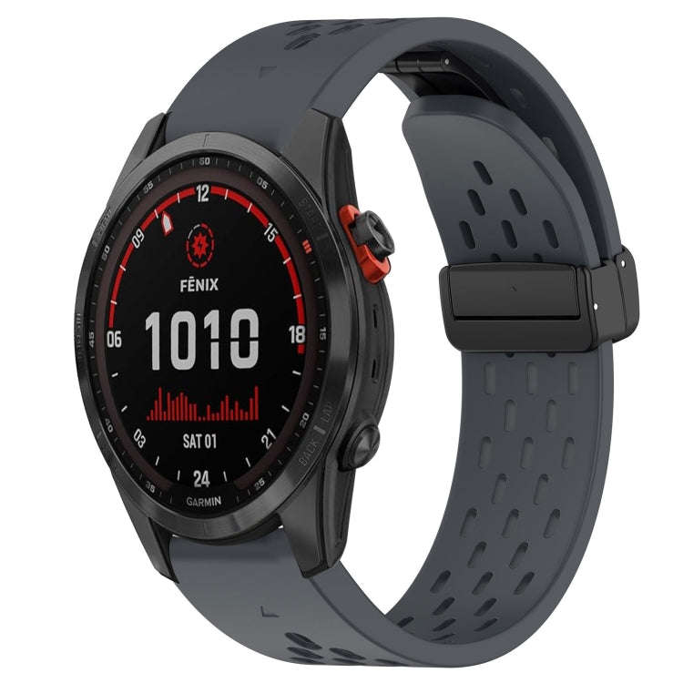 For Garmin Fenix 7 Solar Hole Folding Buckle 22mm Silicone Watch Band(Dark Gray)