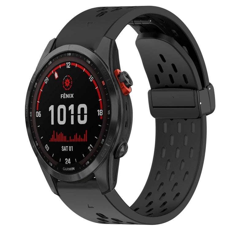 For Garmin Fenix 7 Solar Hole Folding Buckle 22mm Silicone Watch Band(Black)