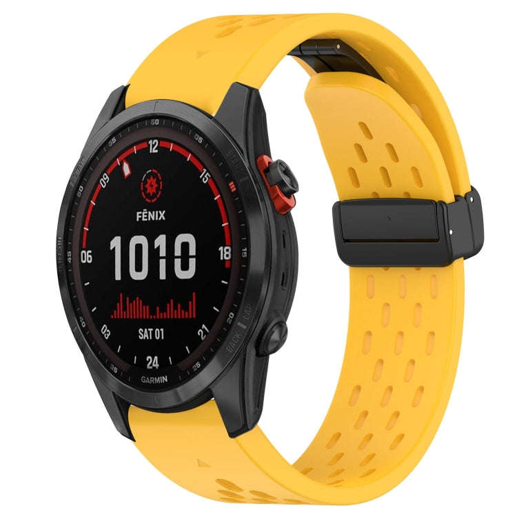 For Garmin Fenix 7 Solar Hole Folding Buckle 22mm Silicone Watch Band(Yellow)
