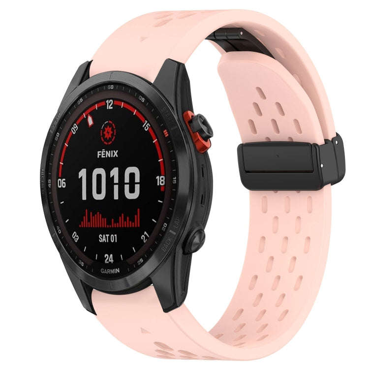 For Garmin Fenix 7 Solar Hole Folding Buckle 22mm Silicone Watch Band(Pink)