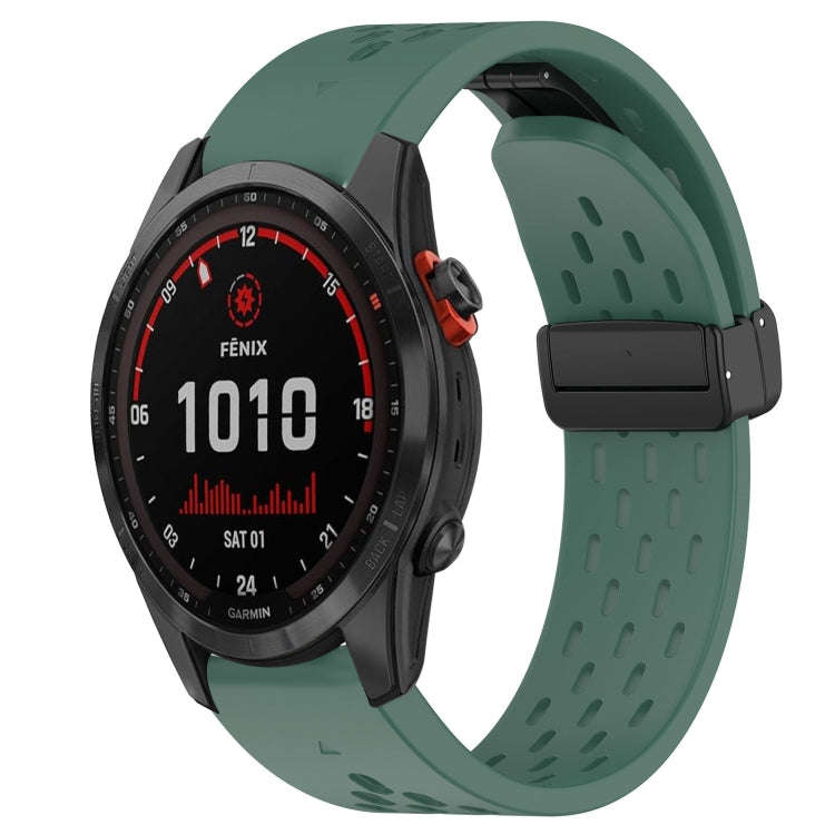 For Garmin Fenix 7 Solar Hole Folding Buckle 22mm Silicone Watch Band(Dark Green)