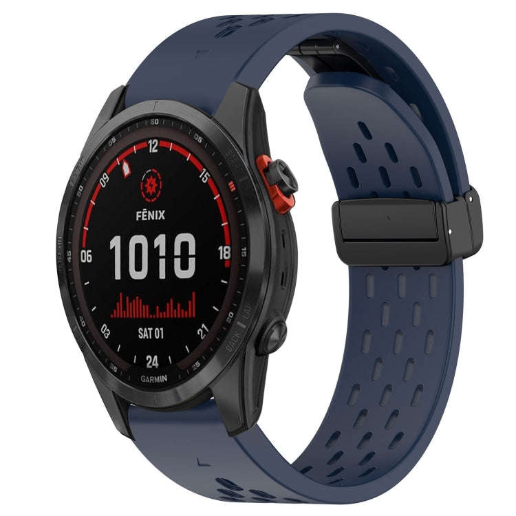 For Garmin Fenix 7 Solar Hole Folding Buckle 22mm Silicone Watch Band(Midnight Blue)