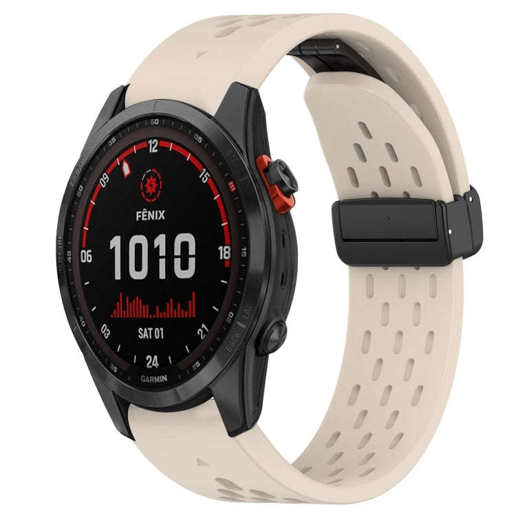 For Garmin Fenix 7 Solar Hole Folding Buckle 22mm Silicone Watch Band(Starlight Color)