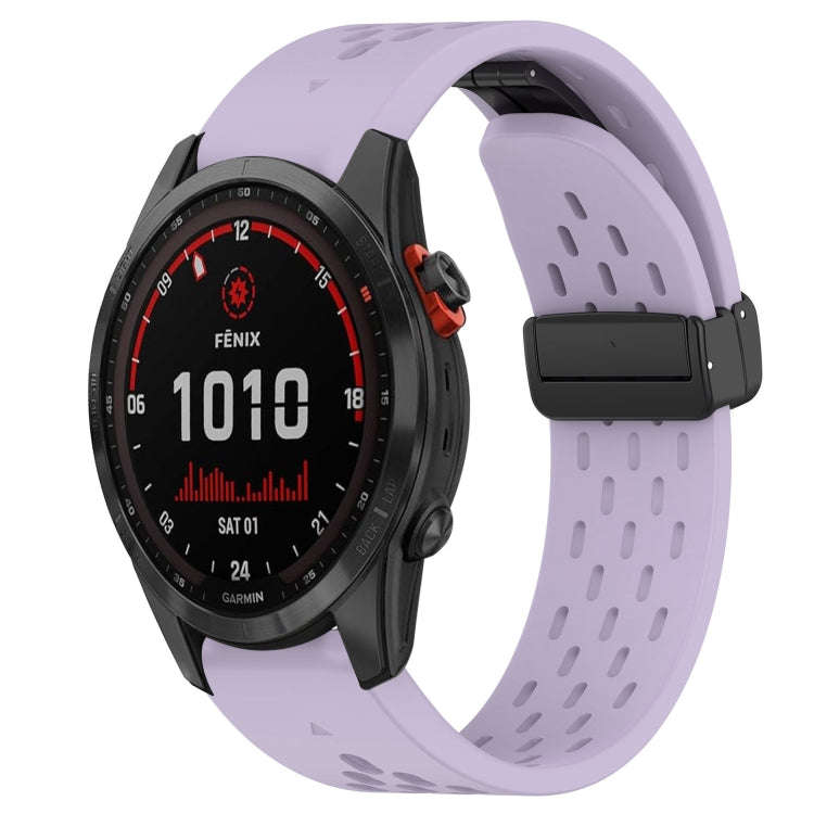 For Garmin Fenix 7 Solar Hole Folding Buckle 22mm Silicone Watch Band(Purple)