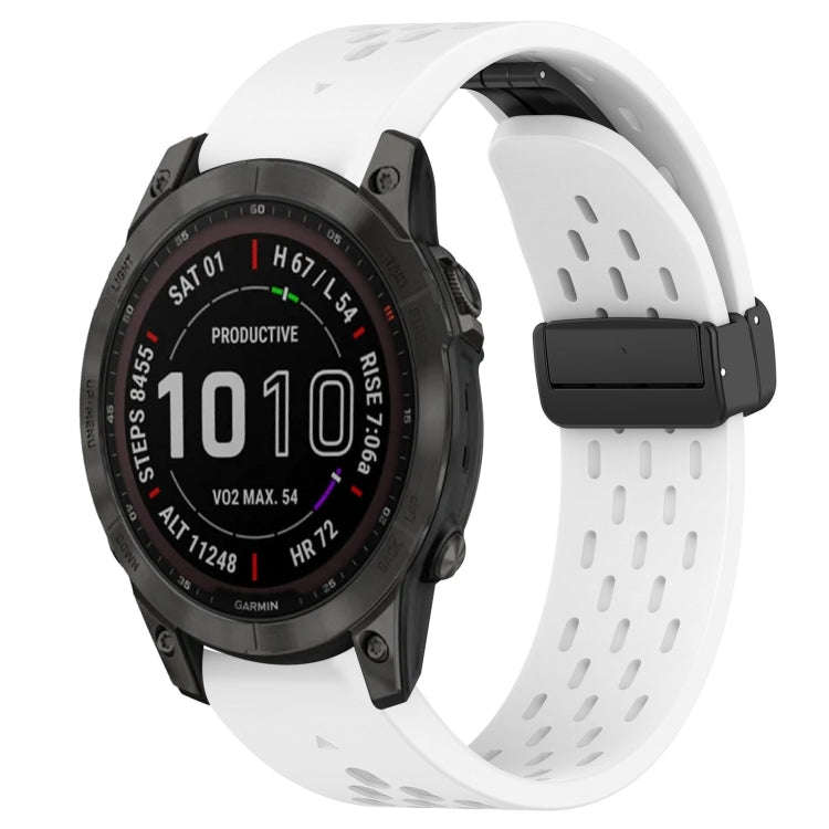 For Garmin Fenix 7 Sapphire Solar Hole Folding Buckle 22mm Silicone Watch Band(White)