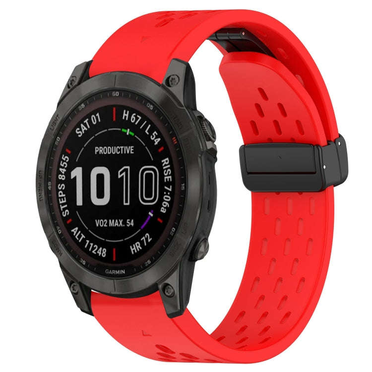 For Garmin Fenix 7 Sapphire Solar Hole Folding Buckle 22mm Silicone Watch Band(Red)