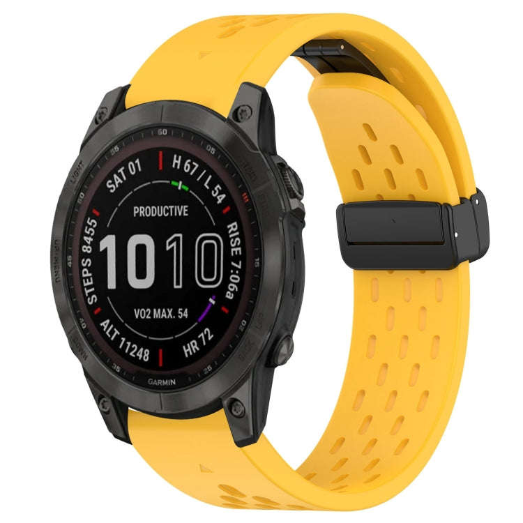 For Garmin Fenix 7 Sapphire Solar Hole Folding Buckle 22mm Silicone Watch Band(Yellow)