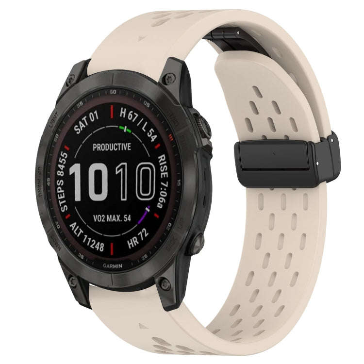 For Garmin Fenix 7 Sapphire Solar Hole Folding Buckle 22mm Silicone Watch Band(Starlight Color)