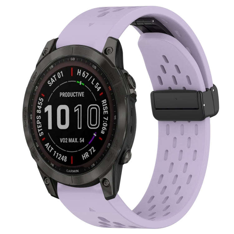 For Garmin Fenix 7 Sapphire Solar Hole Folding Buckle 22mm Silicone Watch Band(Purple)