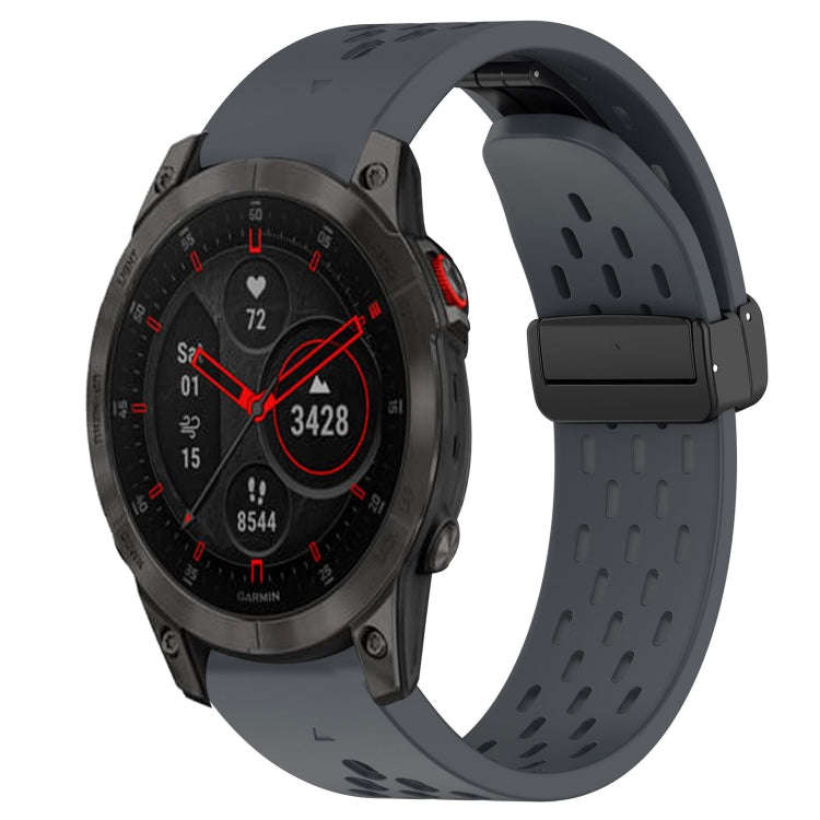 For Garmin Epix Gen 2 Hole Folding Buckle 22mm Silicone Watch Band(Dark Gray)