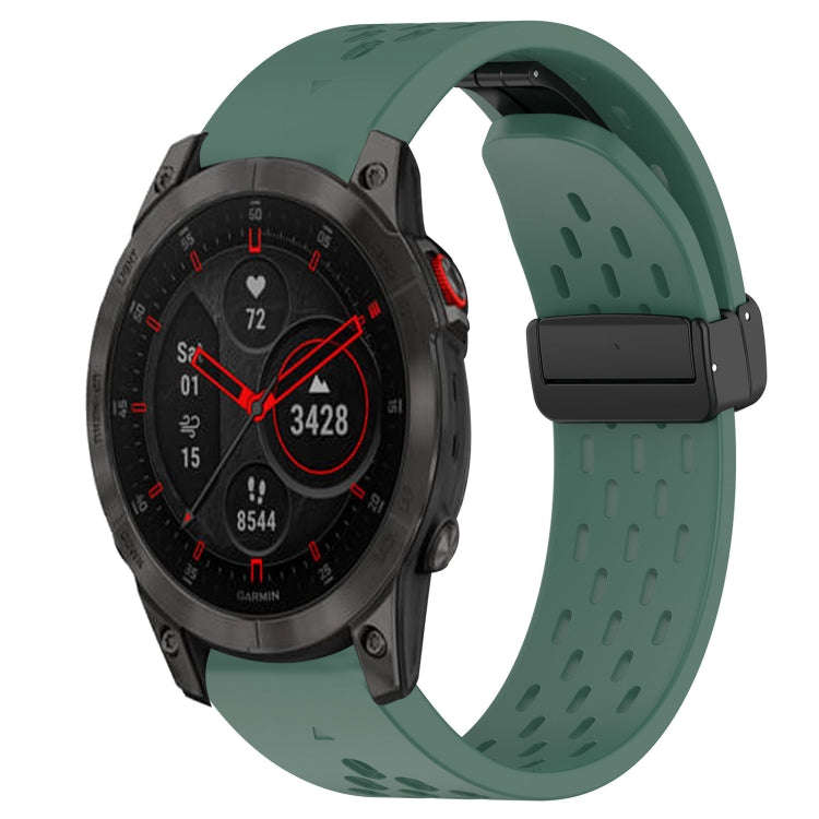 For Garmin Epix Gen 2 Hole Folding Buckle 22mm Silicone Watch Band(Dark Green)