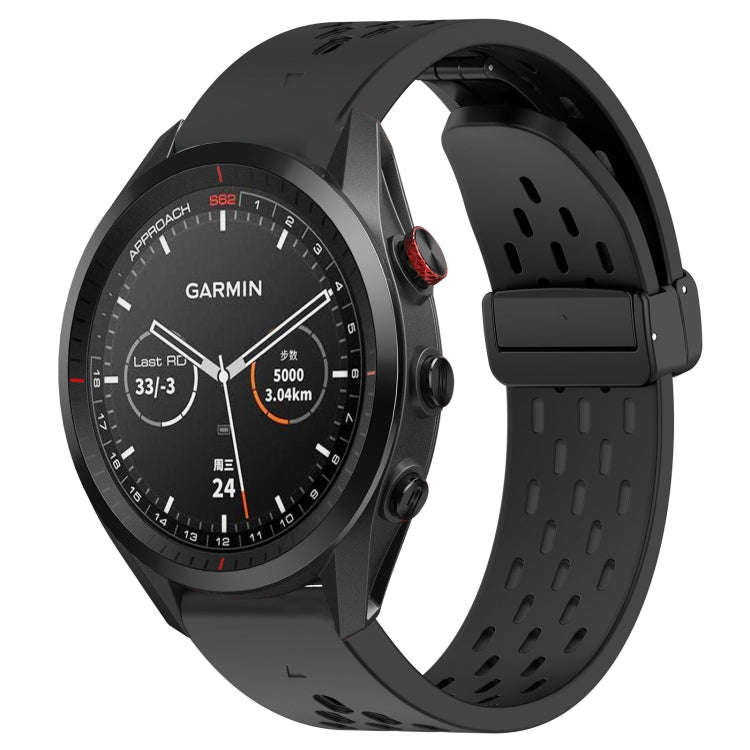 For Garmin Approach S62 Hole Folding Buckle 22mm Silicone Watch Band(Black)