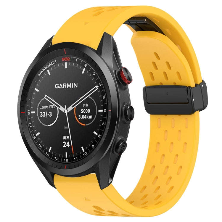 For Garmin Approach S62 Hole Folding Buckle 22mm Silicone Watch Band(Yellow)