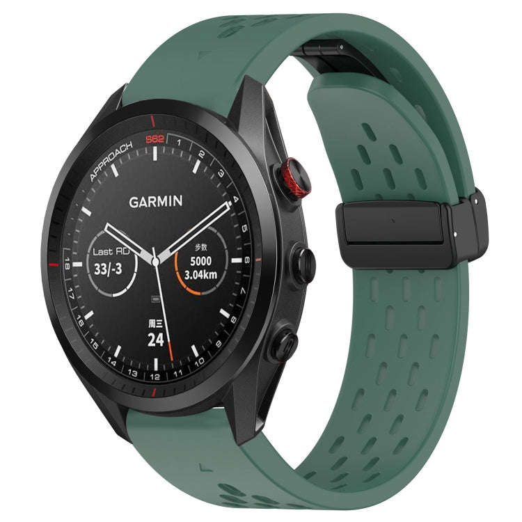 For Garmin Approach S62 Hole Folding Buckle 22mm Silicone Watch Band(Dark Green)