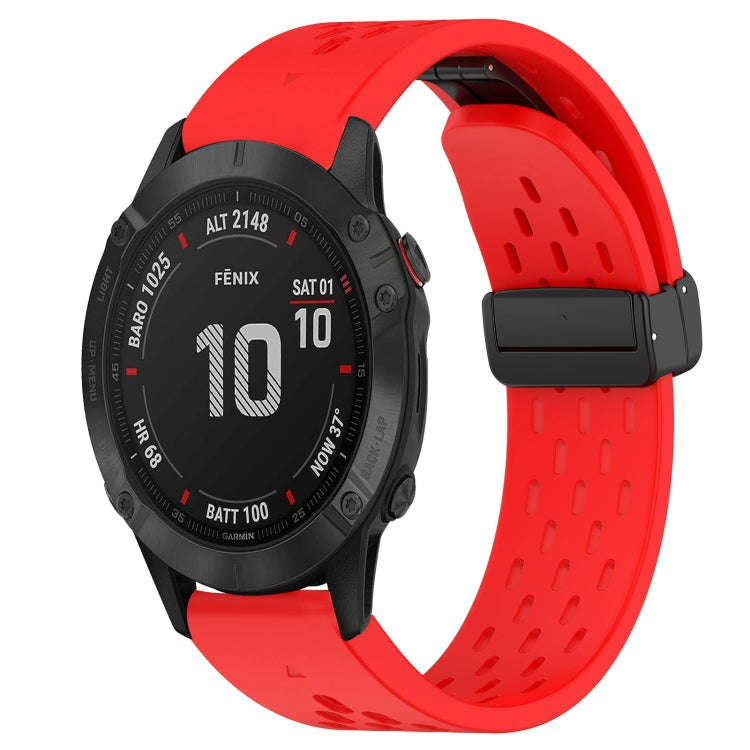 For Garmin Fenix 6 GPS Hole Folding Buckle 22mm Silicone Watch Band(Red)