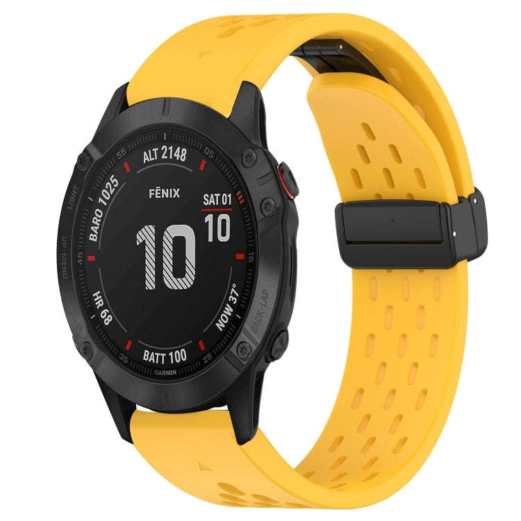 For Garmin Fenix 6 Pro GPS Hole Folding Buckle 22mm Silicone Watch Band(Yellow)