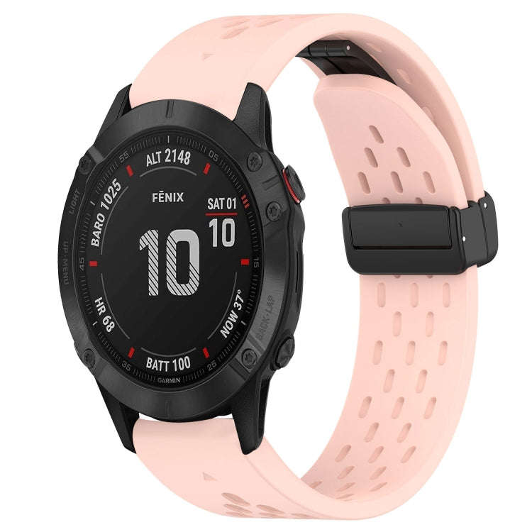 For Garmin Fenix 6 Pro GPS Hole Folding Buckle 22mm Silicone Watch Band(Pink)