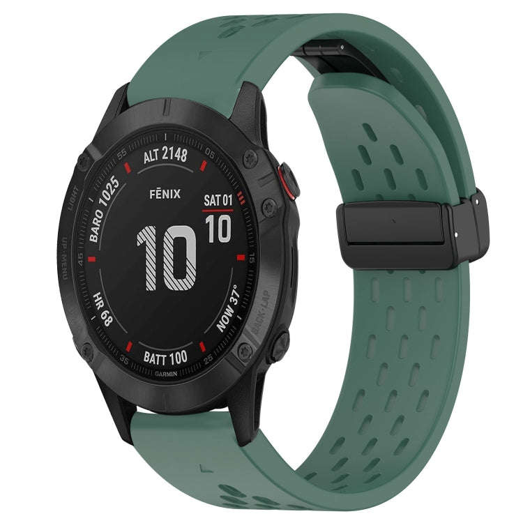 For Garmin Fenix 6 Pro GPS Hole Folding Buckle 22mm Silicone Watch Band(Dark Green)