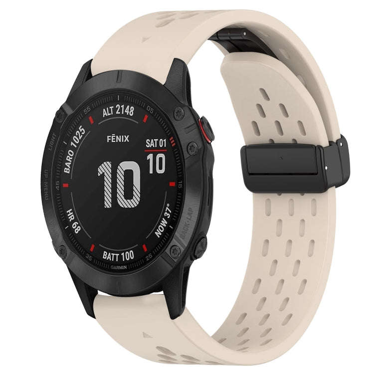 For Garmin Fenix 6 Pro GPS Hole Folding Buckle 22mm Silicone Watch Band(Starlight Color)
