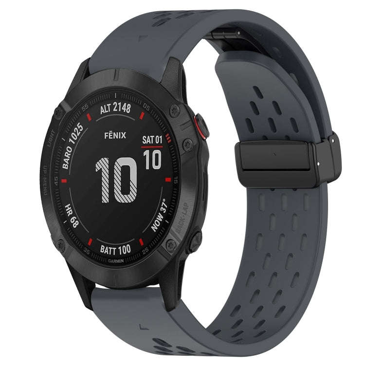 For Garmin Fenix 6 Sapphire GPS Hole Folding Buckle 22mm Silicone Watch Band(Dark Gray)