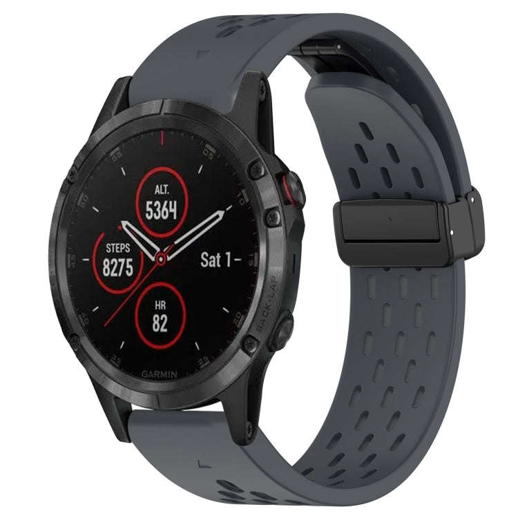 For Garmin Fenix 5 Hole Folding Buckle 22mm Silicone Watch Band(Dark Gray)