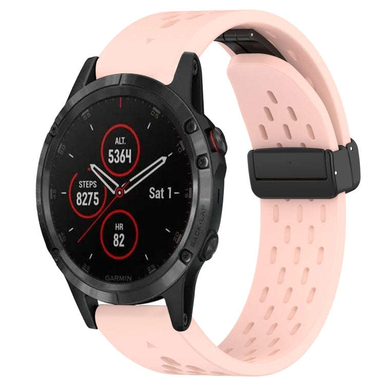 For Garmin Fenix 5 Hole Folding Buckle 22mm Silicone Watch Band(Pink)