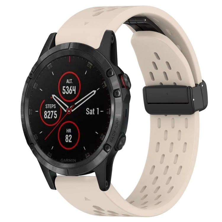 For Garmin Fenix 5 Hole Folding Buckle 22mm Silicone Watch Band(Starlight Color)