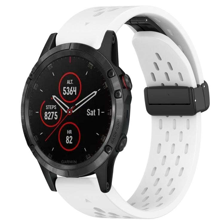 For Garmin Fenix 5 Plus Hole Folding Buckle 22mm Silicone Watch Band(White)
