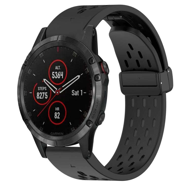 For Garmin Fenix 5 Plus Hole Folding Buckle 22mm Silicone Watch Band(Black)