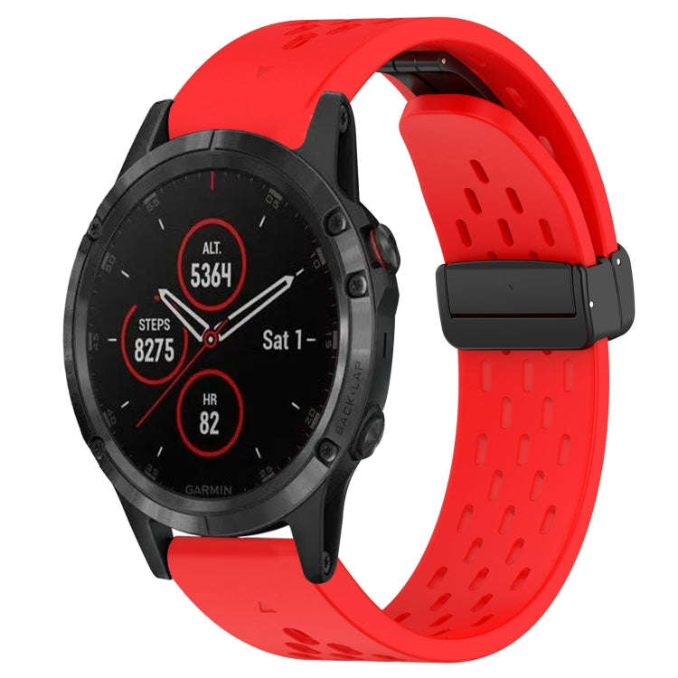 For Garmin Fenix 5 Plus Hole Folding Buckle 22mm Silicone Watch Band(Red)
