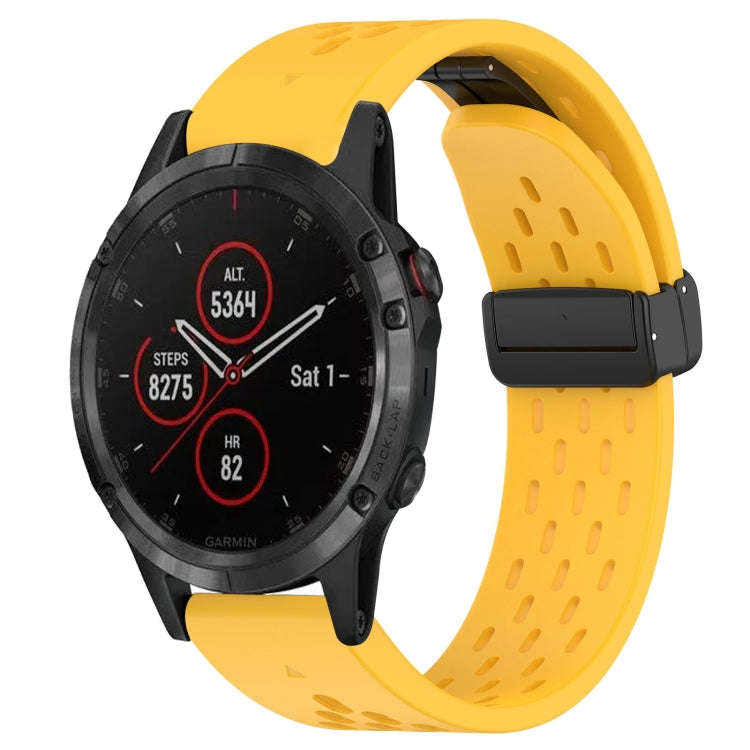 For Garmin Fenix 5 Plus Hole Folding Buckle 22mm Silicone Watch Band(Yellow)