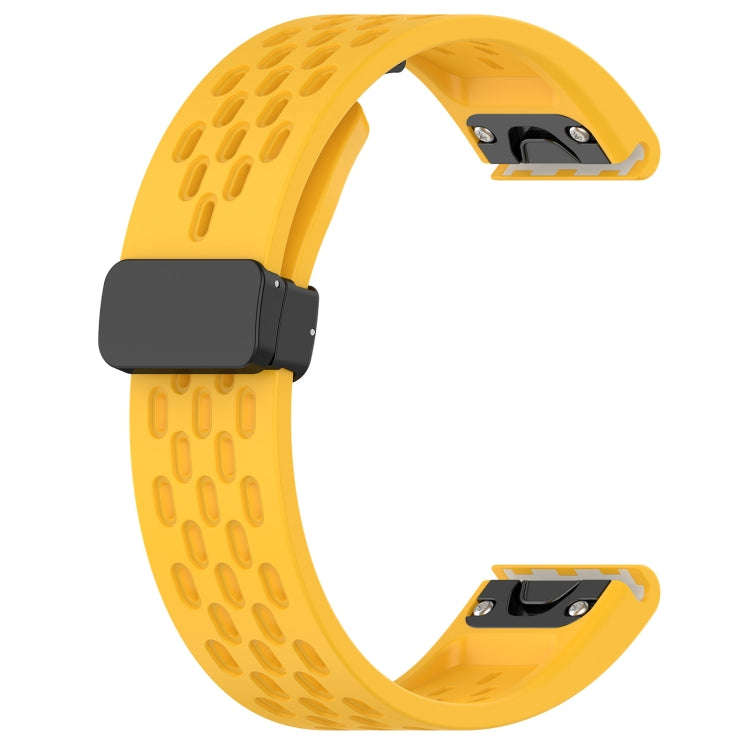 For Garmin Fenix 5 Plus Hole Folding Buckle 22mm Silicone Watch Band(Yellow)