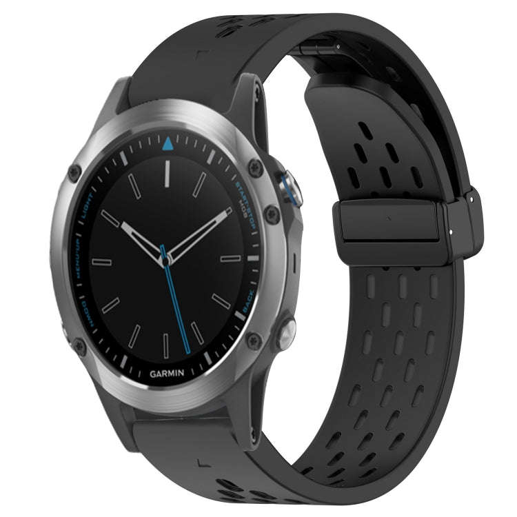 For Garmin Quatix 5 Hole Folding Buckle 22mm Silicone Watch Band(Black)