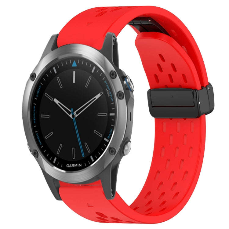 For Garmin Quatix 5 Hole Folding Buckle 22mm Silicone Watch Band(Red)