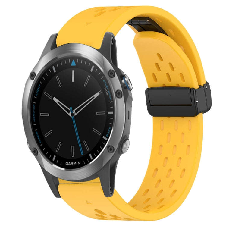 For Garmin Quatix 5 Hole Folding Buckle 22mm Silicone Watch Band(Yellow)