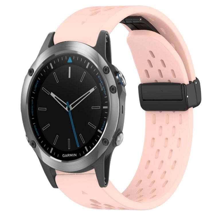 For Garmin Quatix 5 Hole Folding Buckle 22mm Silicone Watch Band(Pink)