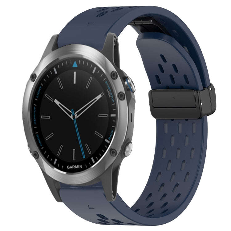 For Garmin Quatix 5 Hole Folding Buckle 22mm Silicone Watch Band(Midnight Blue)