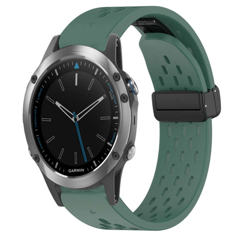 For Garmin Quatix 5 Sapphire Hole Folding Buckle 22mm Silicone Watch Band(Dark Green)