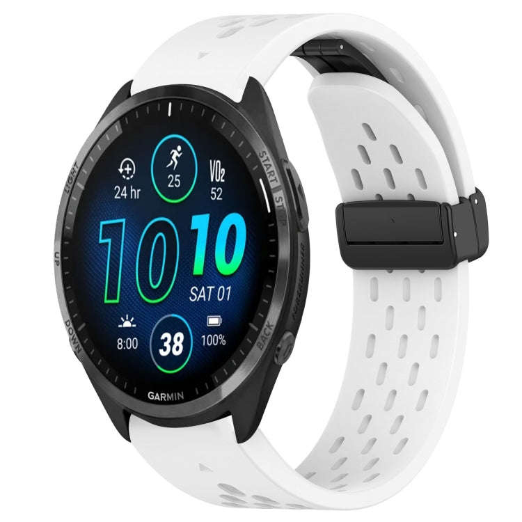 For Garmin Forerunner 965 Hole Folding Buckle 22mm Silicone Watch Band(White)
