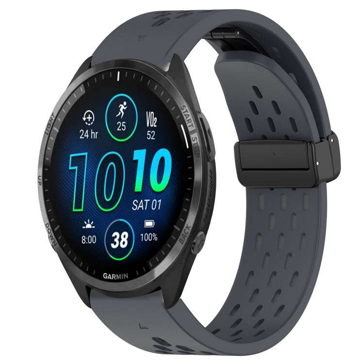For Garmin Forerunner 965 Hole Folding Buckle 22mm Silicone Watch Band(Dark Gray)
