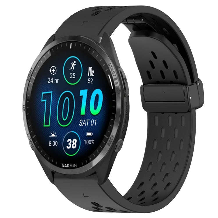 For Garmin Forerunner 965 Hole Folding Buckle 22mm Silicone Watch Band(Black)