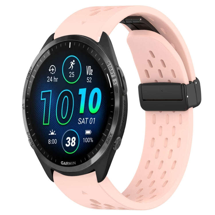 For Garmin Forerunner 965 Hole Folding Buckle 22mm Silicone Watch Band(Pink)