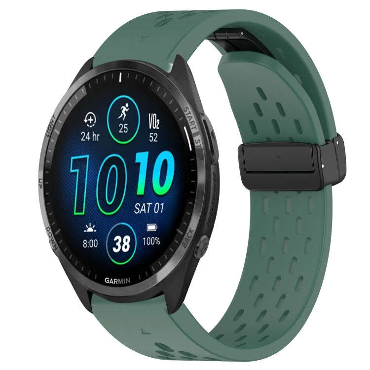 For Garmin Forerunner 965 Hole Folding Buckle 22mm Silicone Watch Band(Dark Green)