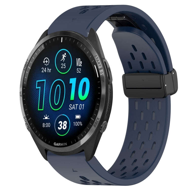 For Garmin Forerunner 965 Hole Folding Buckle 22mm Silicone Watch Band(Midnight Blue)