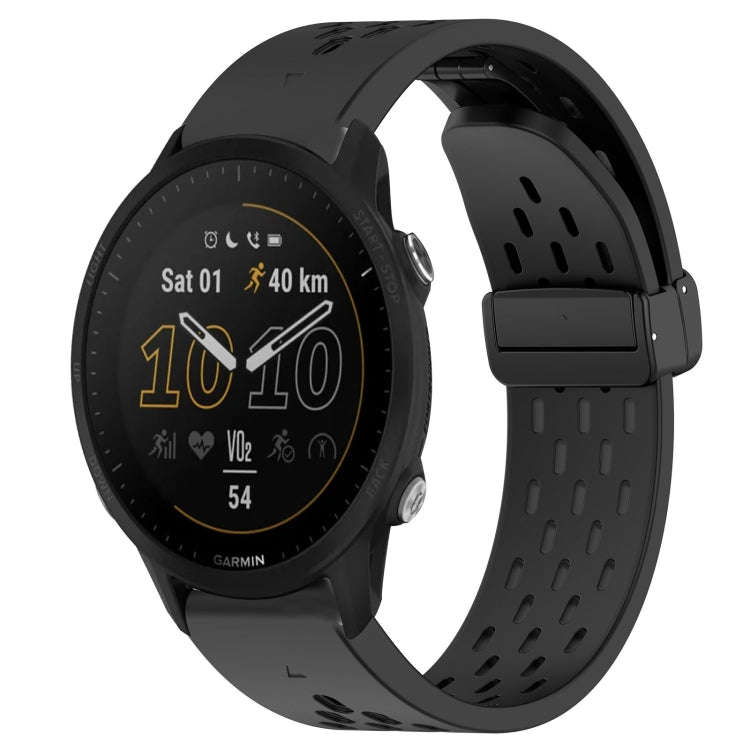 For Garmin Forerunner 955 Hole Folding Buckle 22mm Silicone Watch Band(Black)