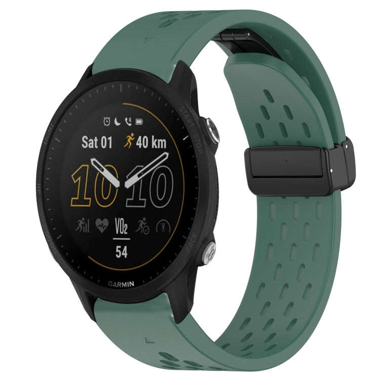 For Garmin Forerunner 955 Hole Folding Buckle 22mm Silicone Watch Band(Dark Green)