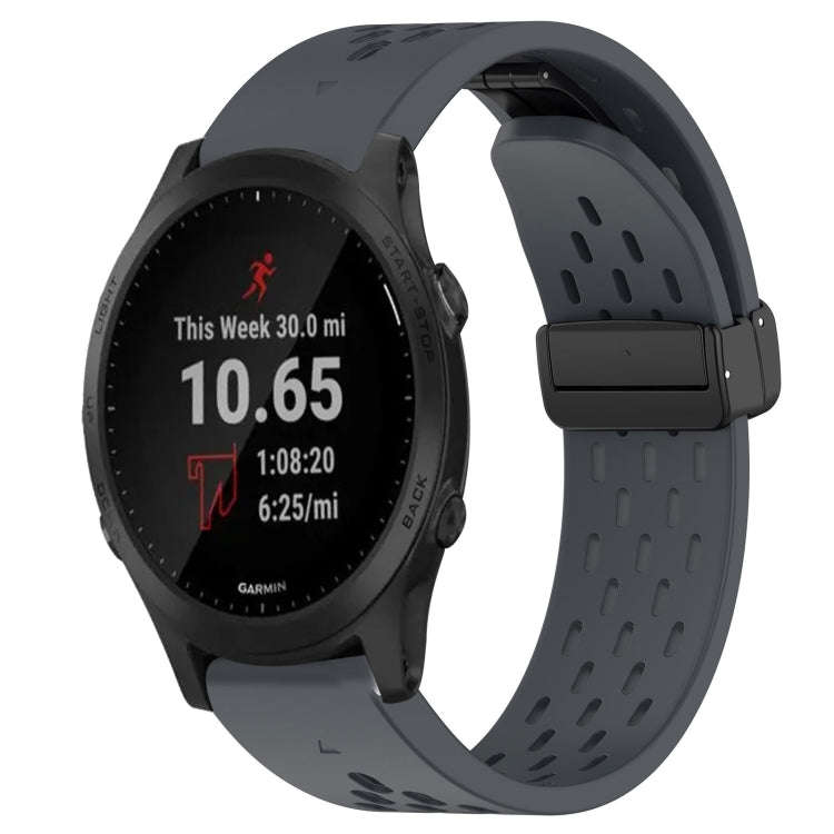 For Garmin Forerunner 945 Hole Folding Buckle 22mm Silicone Watch Band(Dark Gray)